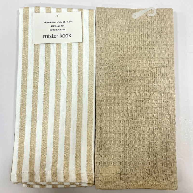 Repasador de Cocina Set/2 Rayas Gruesas Beige - RAGRUBE