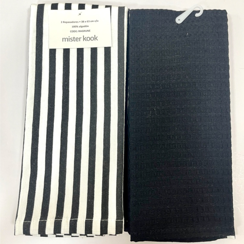 Repasador de Cocina Set/2 Rayas Gruesas Negras - RAGRUNE