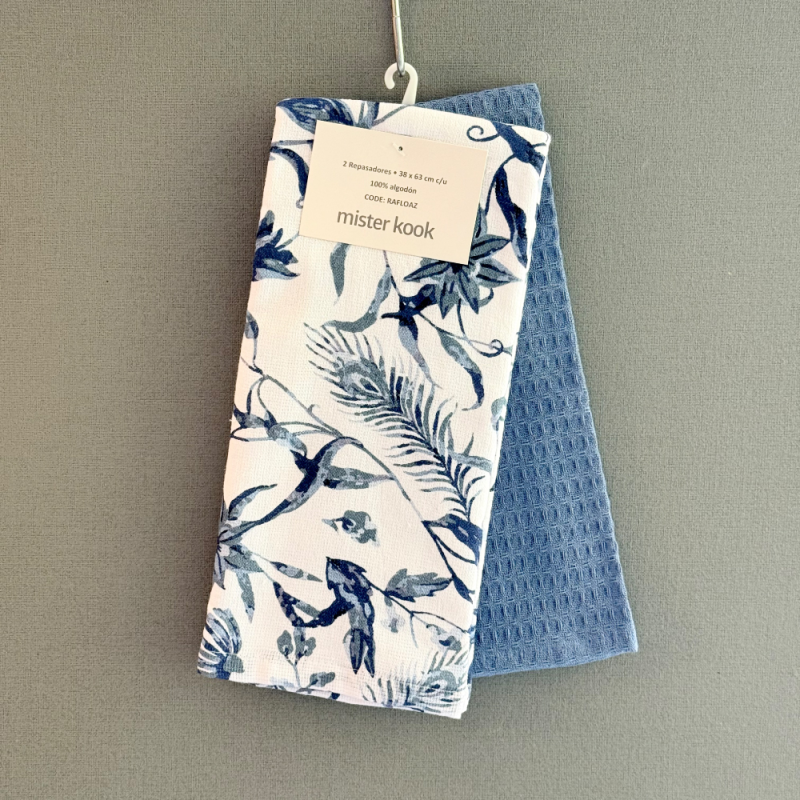 Repasador de Cocina Set/2 Flores Azul - RAFLOAZ