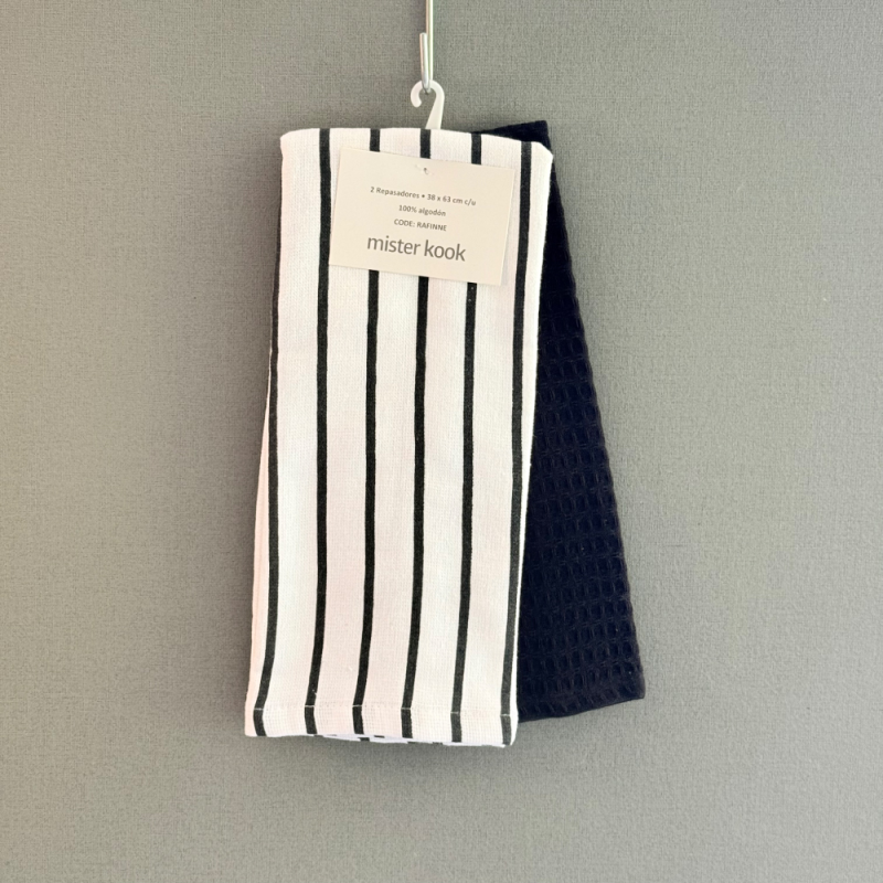 Repasador de Cocina Set/2 Rayas Finas Negras - RAFINNE