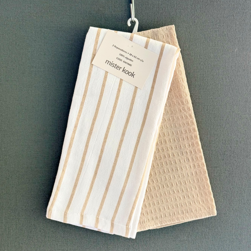 Repasador de Cocina Set/2 Rayas Finas Beige - RAFINBE