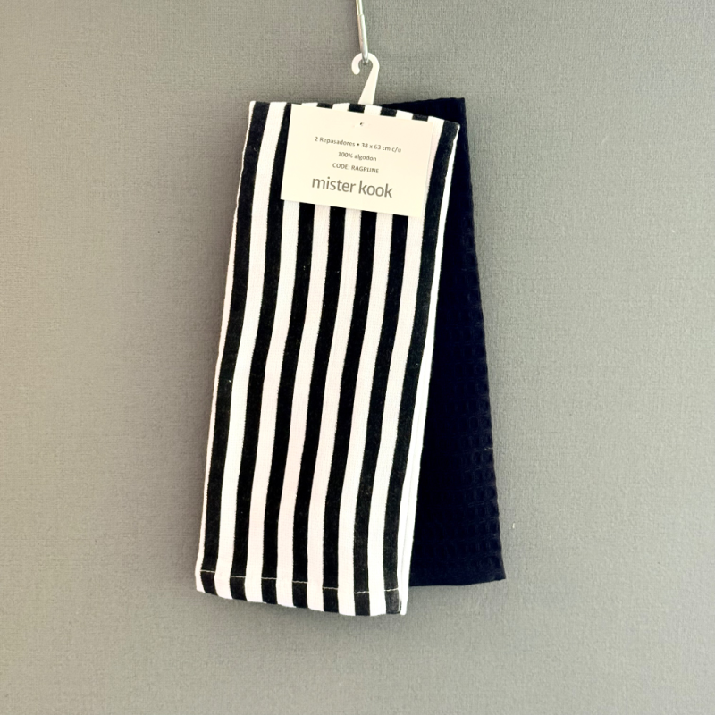 Repasador de Cocina Set/2 Rayas Gruesas Negras - RAGRUNE