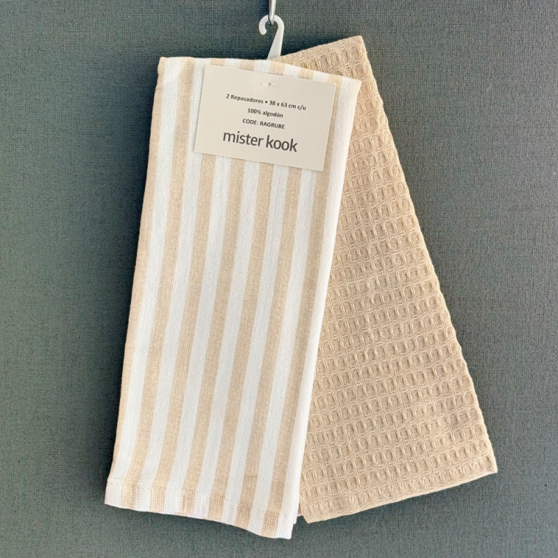 Repasador de Cocina Set/2 Rayas Gruesas Beige - RAGRUBE