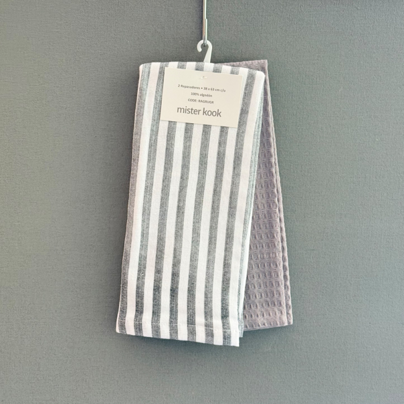 Repasador de Cocina Set/2 Rayas Gruesas Gris - RAGRUGR