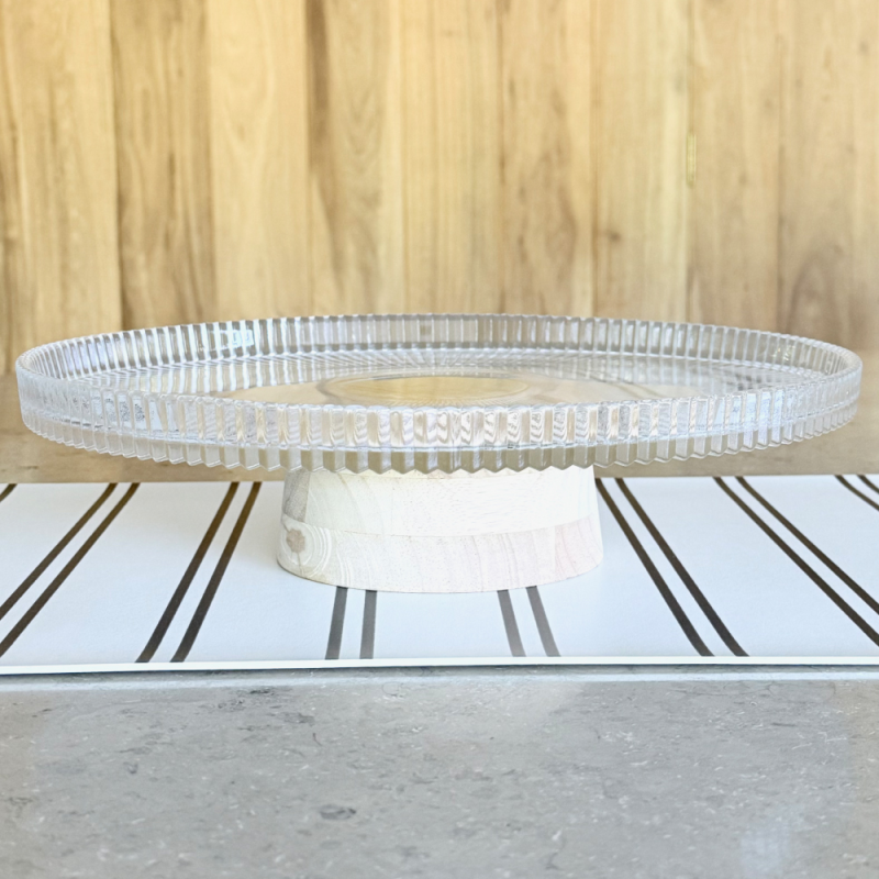 plato de torta, platos de torta con pie, plato de torta de vidrio con pie de madera, mesa, cocina, vesti tu mesa