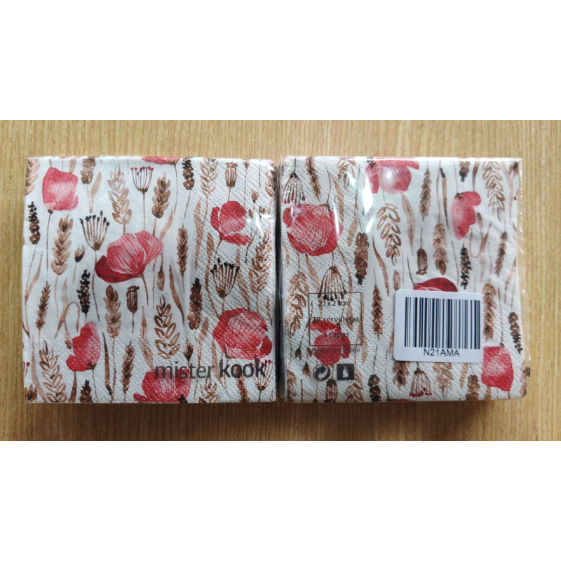 Servilletas Cuadradas 21 x 21 Amapolas - N21AMA